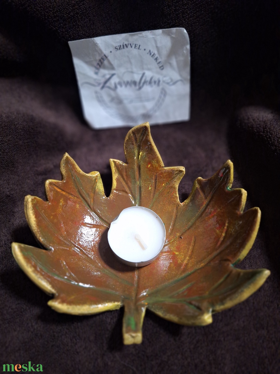 Őszi falevél mécsestartó, ékszertartó, tálka - művészet - szobor - kerámia - Meska.hu
