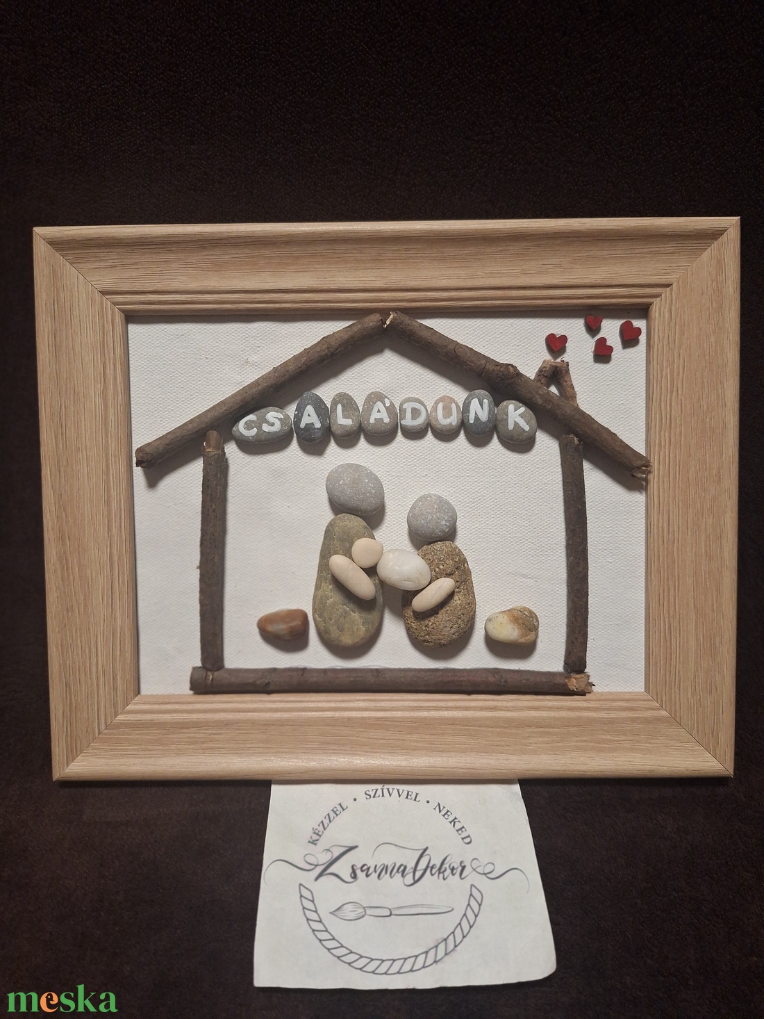 Családi kavicskép  - otthon & életmód - dekoráció - kép & falikép - kavics kép - Meska.hu