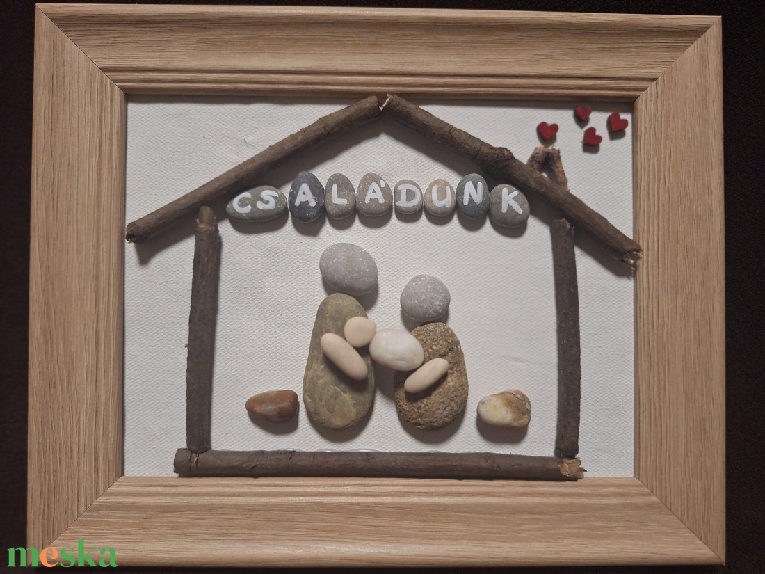 Családi kavicskép  - otthon & életmód - dekoráció - kép & falikép - kavics kép - Meska.hu