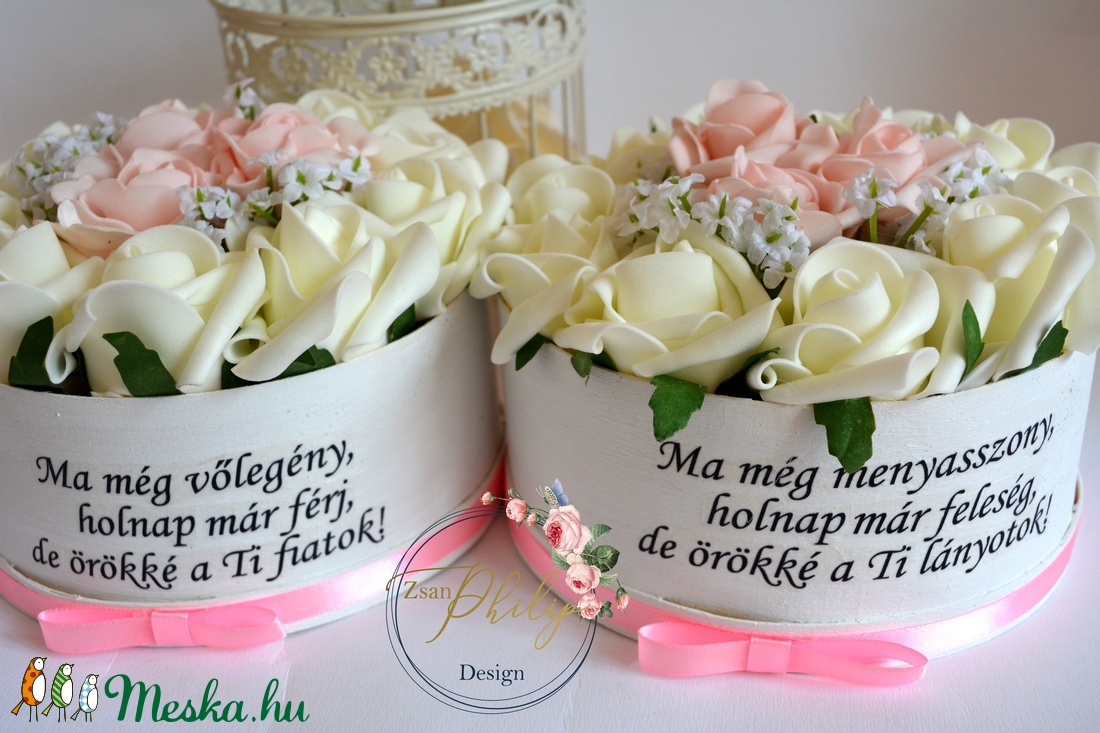 Szülőköszöntő szöveges virágboxok - esküvő - emlék & ajándék - szülőköszöntő ajándék - Meska.hu