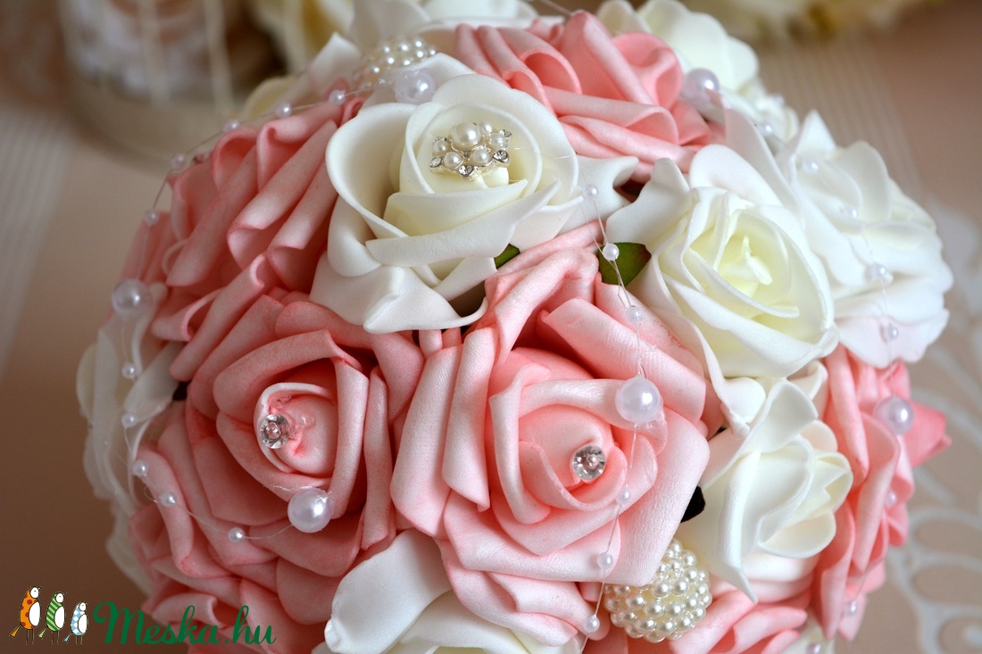 Finom ékszer habrózsa csokor - esküvő - menyasszonyi- és dobócsokor - Meska.hu