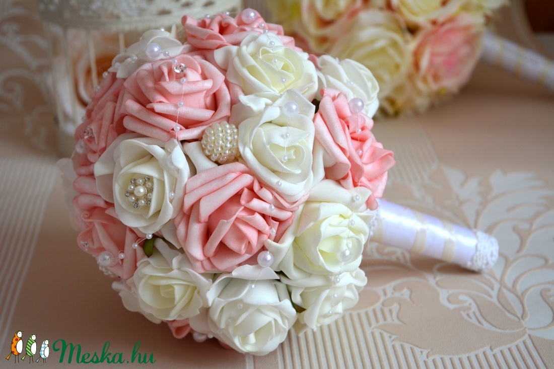 Finom ékszer habrózsa csokor - esküvő - menyasszonyi- és dobócsokor - Meska.hu