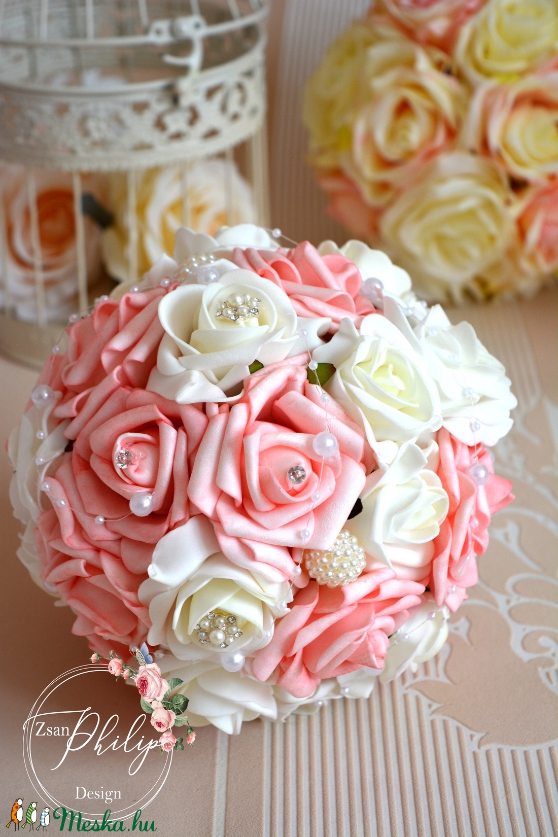 Finom ékszer habrózsa csokor - esküvő - menyasszonyi- és dobócsokor - Meska.hu