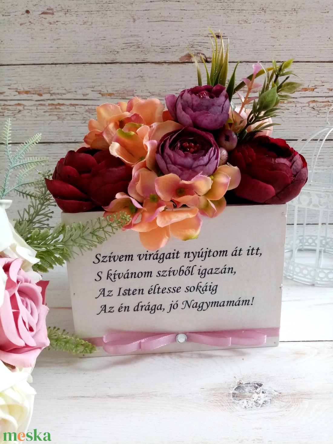 Nagymama szülinapi örök virágbox - otthon & lakás - dekoráció - asztal és polc dekoráció - asztaldísz - Meska.hu