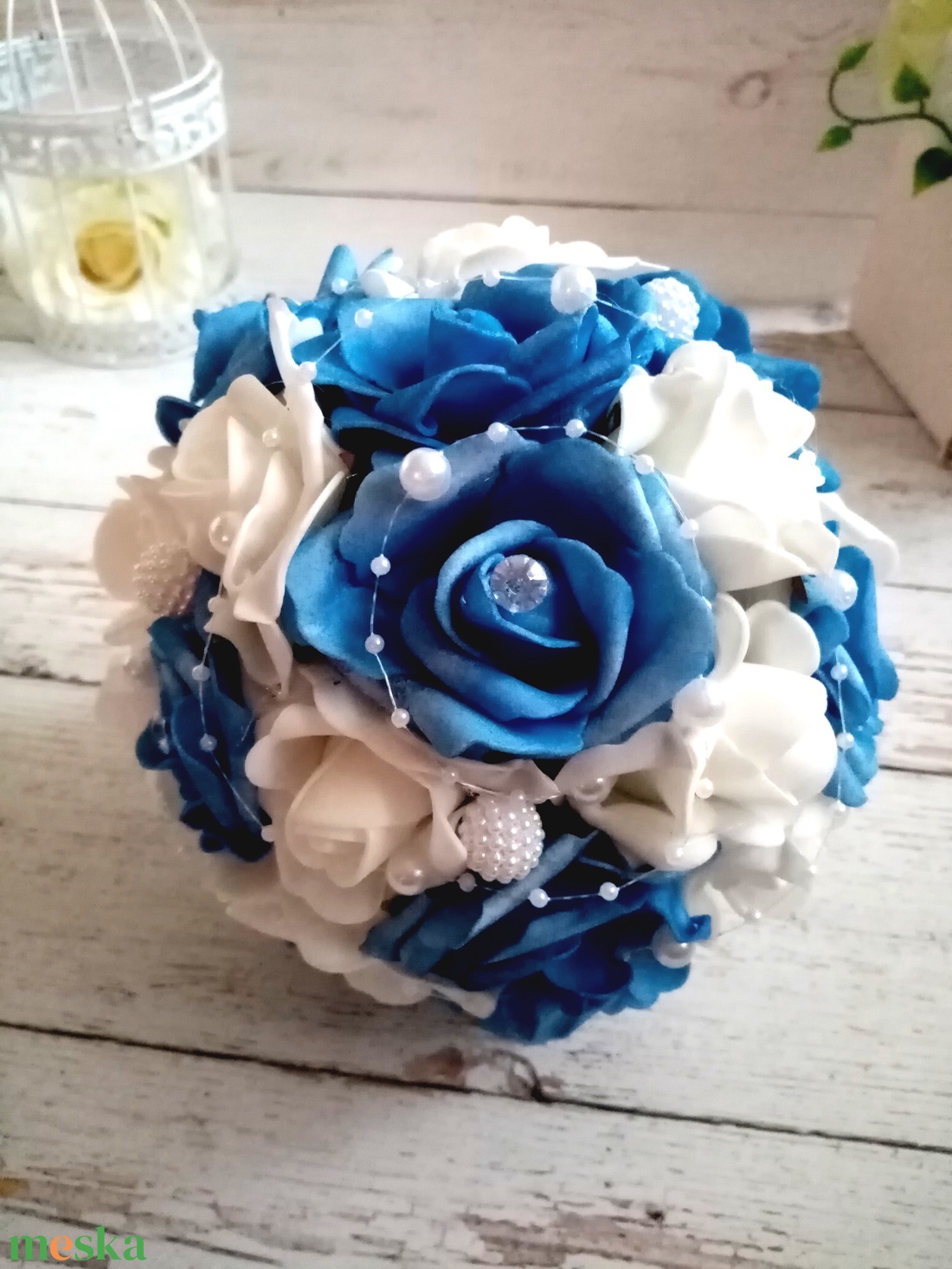 Kék habrózsa - esküvő - menyasszonyi- és dobócsokor - Meska.hu