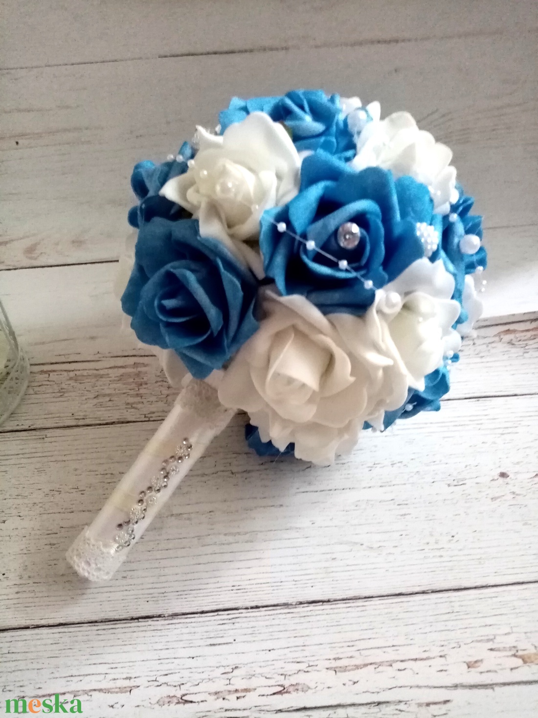 Kék habrózsa - esküvő - menyasszonyi- és dobócsokor - Meska.hu