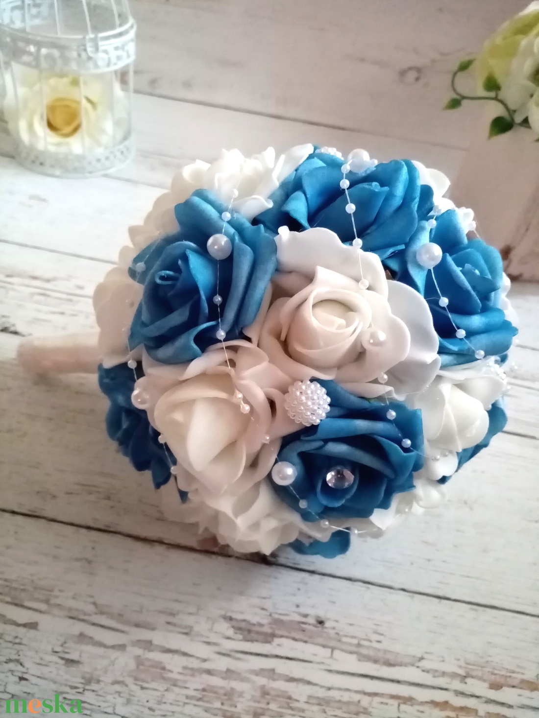 Kék habrózsa - esküvő - menyasszonyi- és dobócsokor - Meska.hu