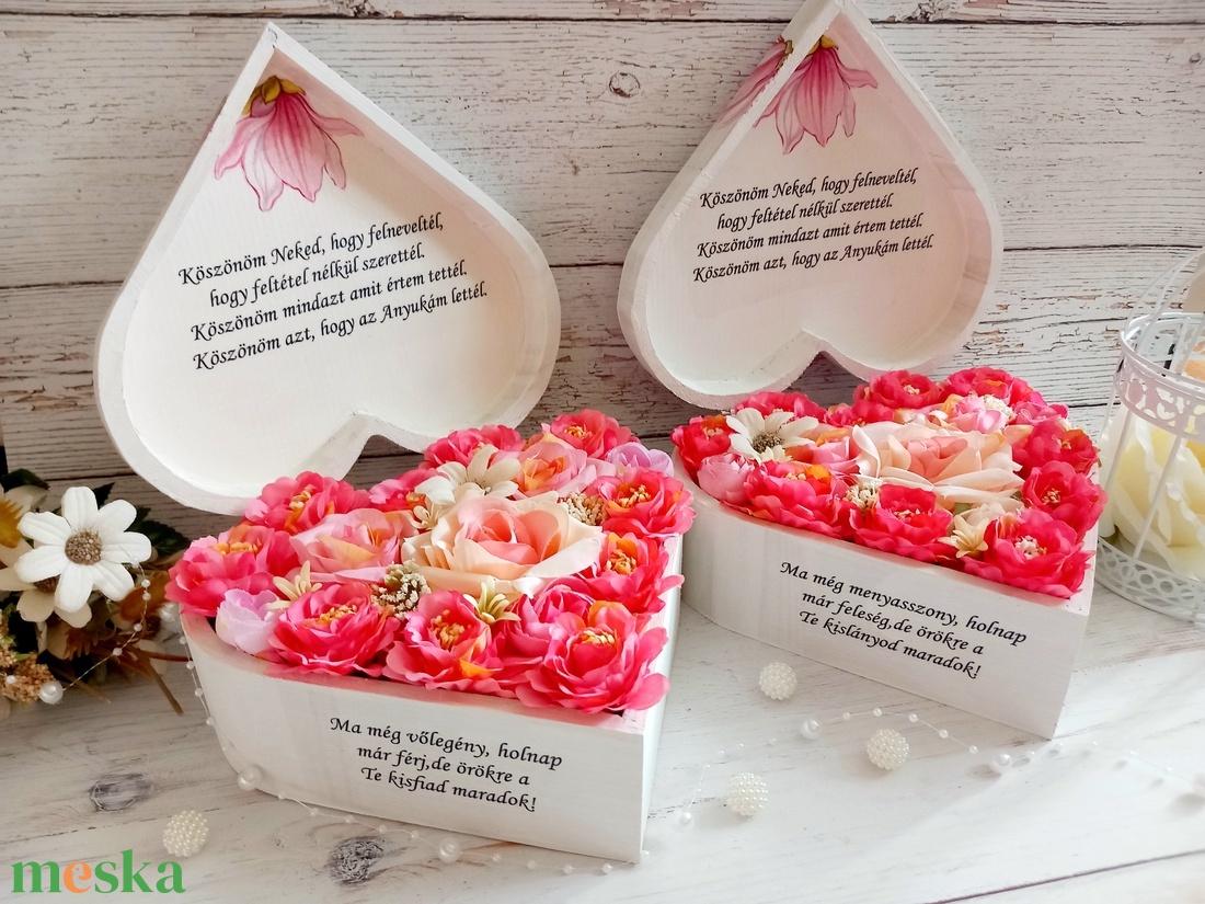 Szív szülőkőszöntő garnitúra - esküvő - emlék & ajándék - szülőköszöntő ajándék - Meska.hu