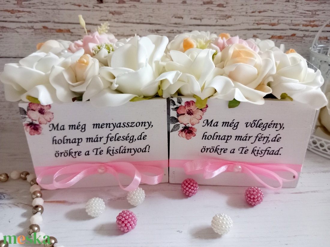 Szülőköszöntő 2db habrózsa virágbox - esküvő - emlék & ajándék - szülőköszöntő ajándék - Meska.hu