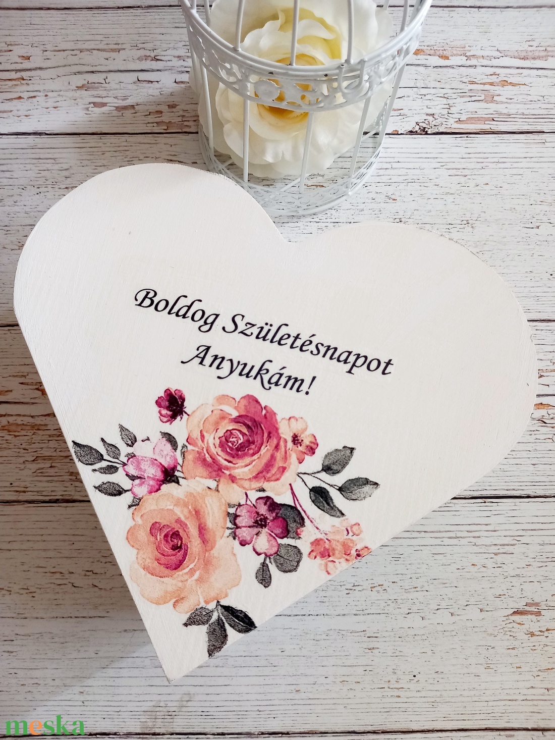 Fényképes egyedi szív virágbox - esküvő - emlék & ajándék - szülőköszöntő ajándék - Meska.hu