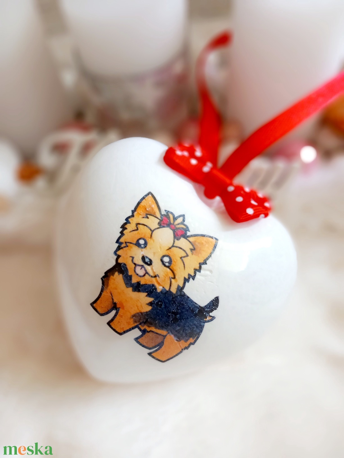 Yorkis fenyődisz - karácsony - karácsonyi lakásdekoráció - karácsonyfadíszek - Meska.hu