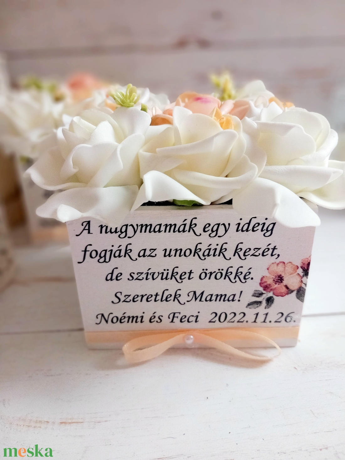 Nagymama habrózsa virágbox - esküvő - emlék & ajándék - szülőköszöntő ajándék - Meska.hu