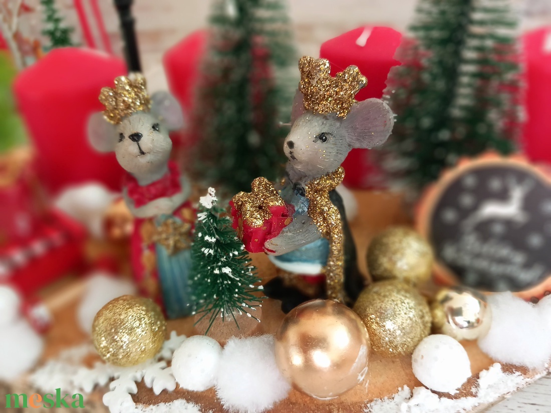 Egérkék karácsonya faszelet asztaldísz - karácsony - adventi díszek - adventi koszorú - Meska.hu