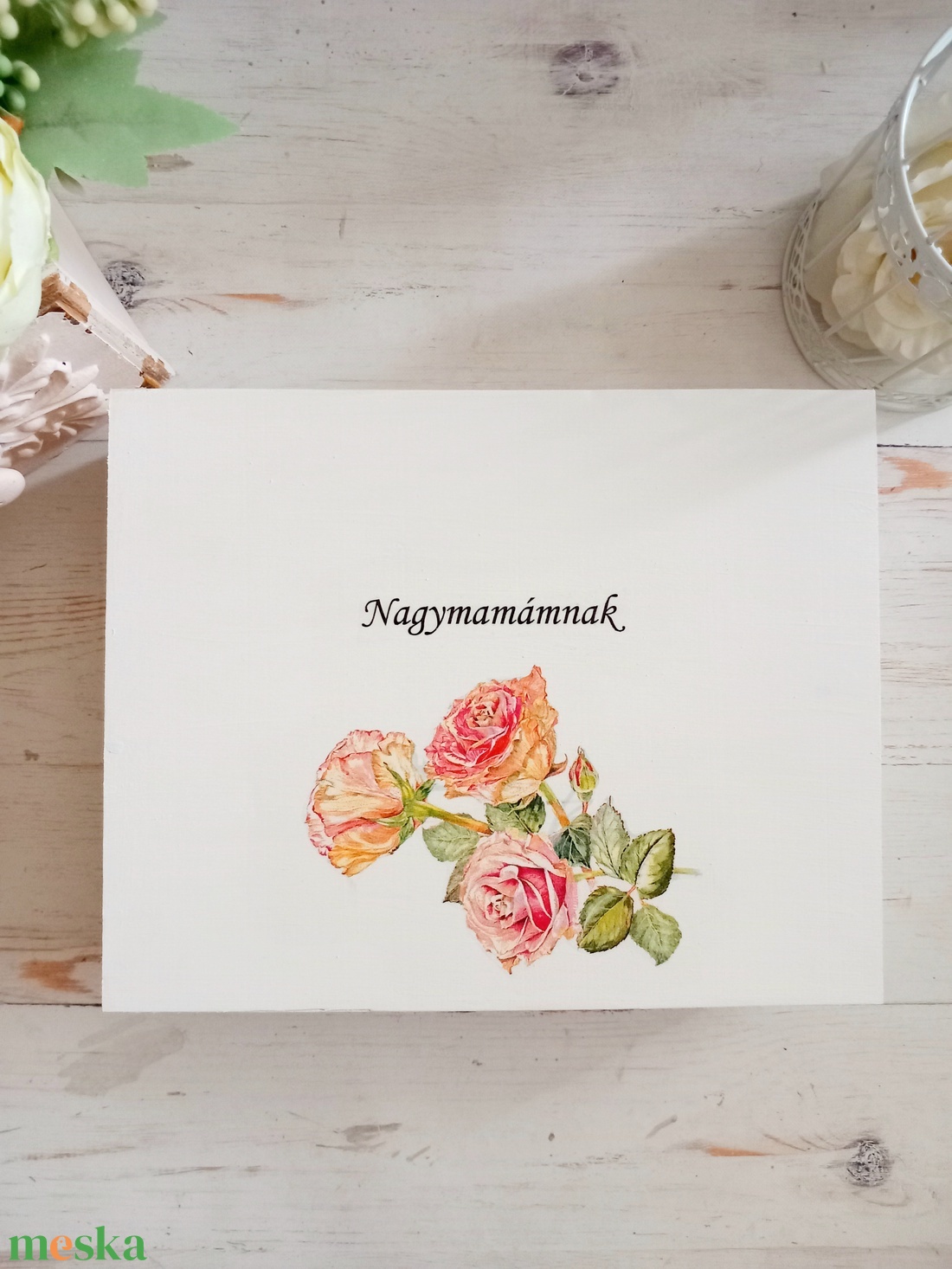 Nagymamás nagy méretü Habrózsás örök virágbox - esküvő - emlék & ajándék - szülőköszöntő ajándék - Meska.hu