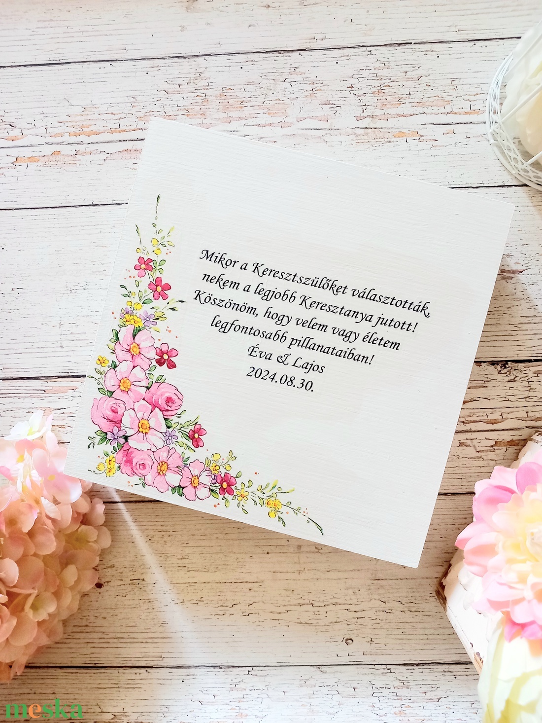 Emlék Keresztsźülöknek virágos ládika - esküvő - emlék & ajándék - köszönőajándék - Meska.hu