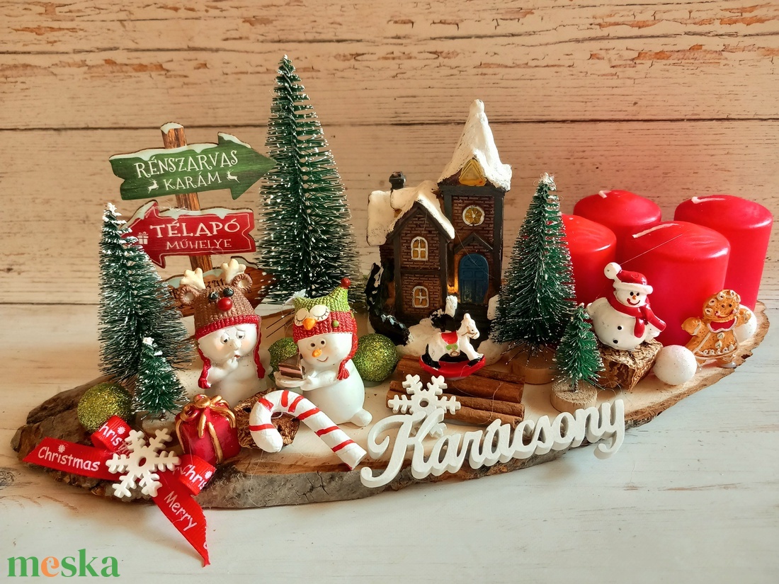 Hóemberkés világító házikós adventi fa törzs - karácsony - adventi díszek - adventi koszorú - Meska.hu