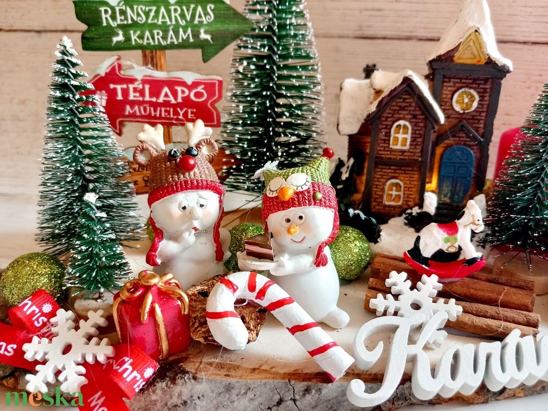 Hóemberkés világító házikós adventi fa törzs - karácsony - adventi díszek - adventi koszorú - Meska.hu