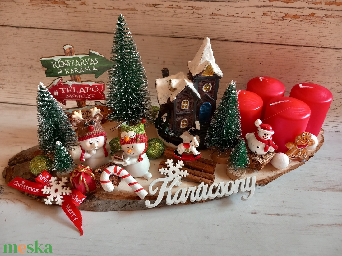 Hóemberkés világító házikós adventi fa törzs - karácsony - adventi díszek - adventi koszorú - Meska.hu