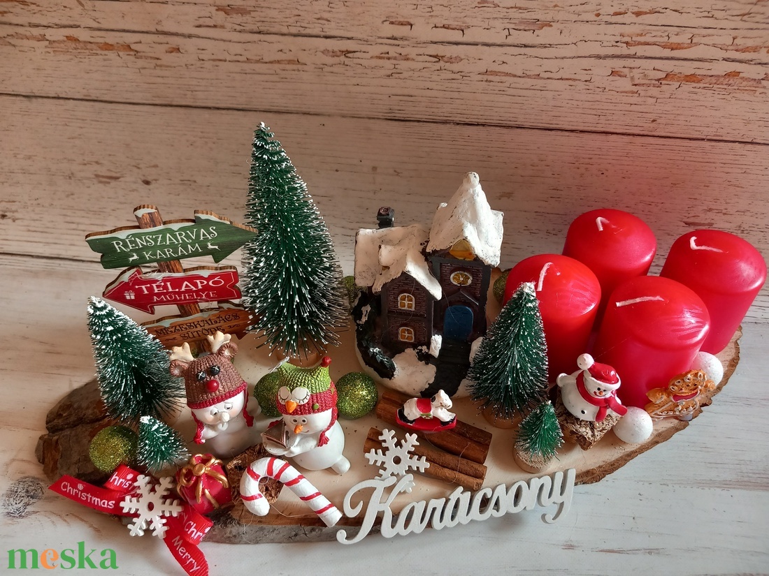 Hóemberkés világító házikós adventi fa törzs - karácsony - adventi díszek - adventi koszorú - Meska.hu