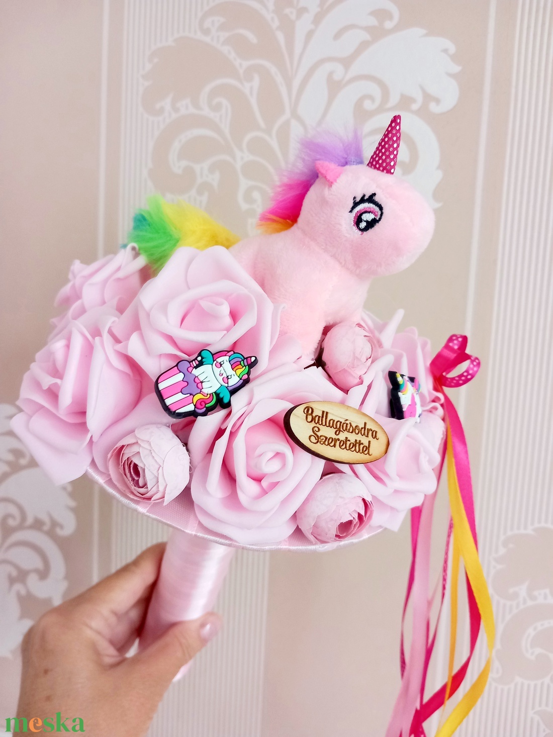 Rózsaszin unikornis ballagási csokor - otthon & életmód - dekoráció - Meska.hu
