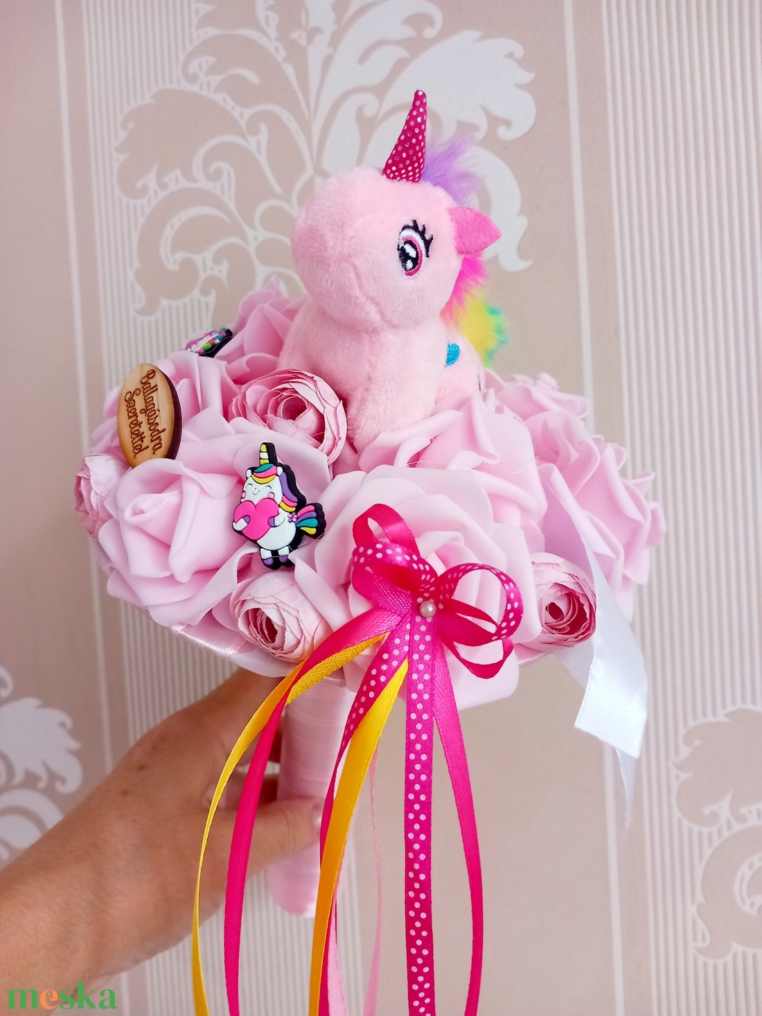 Rózsaszin unikornis ballagási csokor - otthon & életmód - dekoráció - Meska.hu