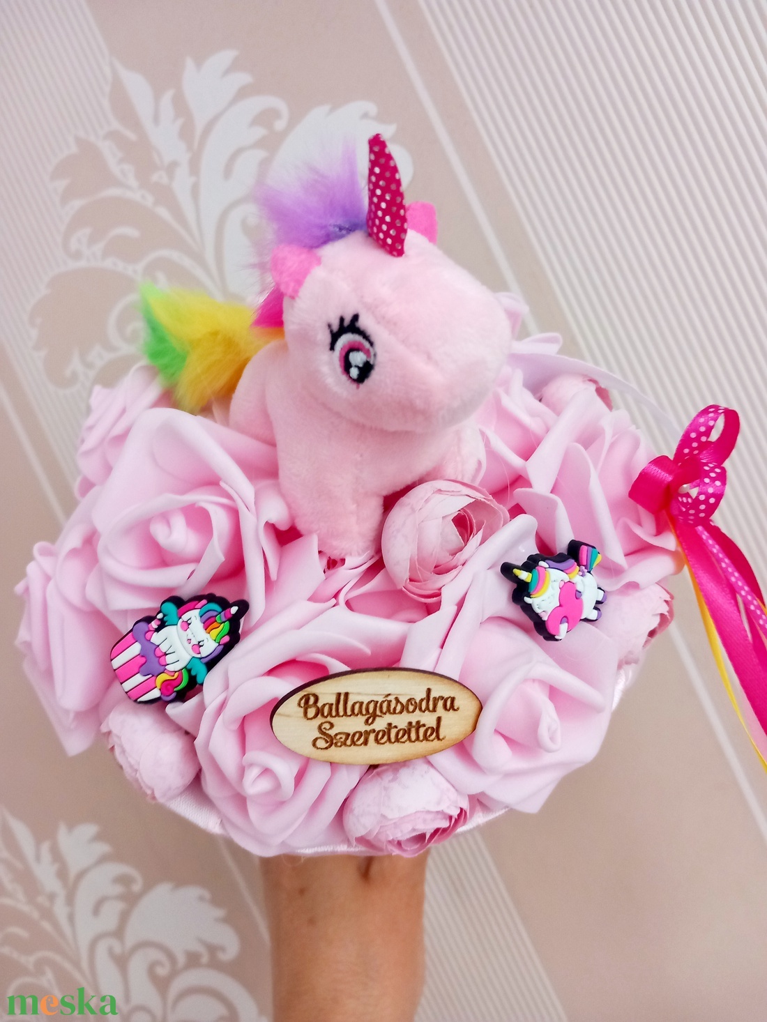 Rózsaszin unikornis ballagási csokor - otthon & életmód - dekoráció - Meska.hu
