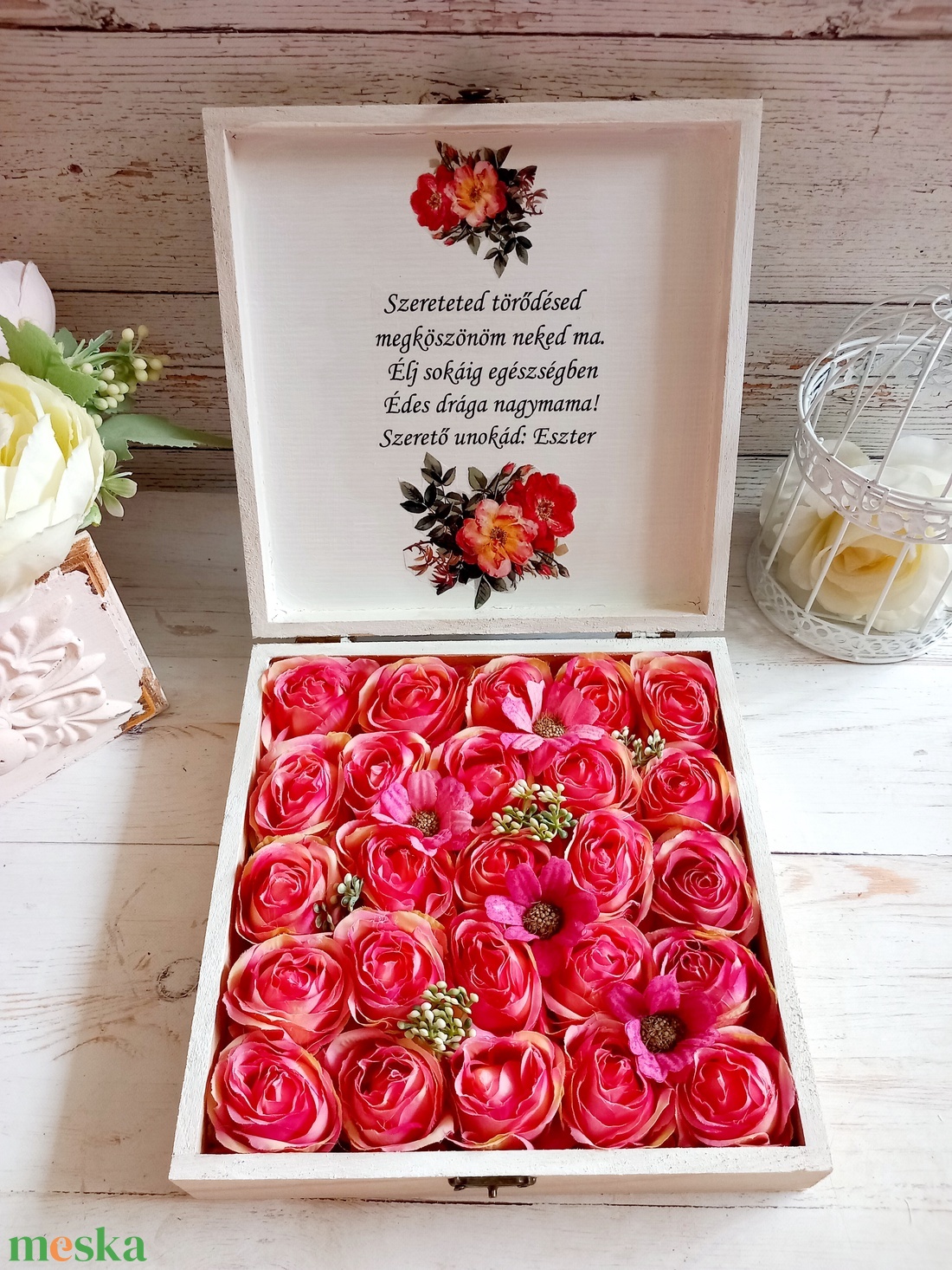Nagymama örök virágbox - esküvő - emlék & ajándék - szülőköszöntő ajándék - Meska.hu
