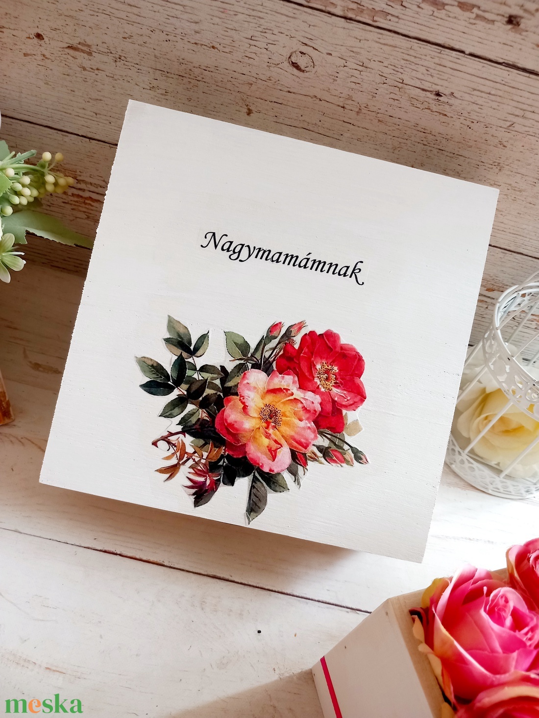 Nagymama örök virágbox - esküvő - emlék & ajándék - szülőköszöntő ajándék - Meska.hu