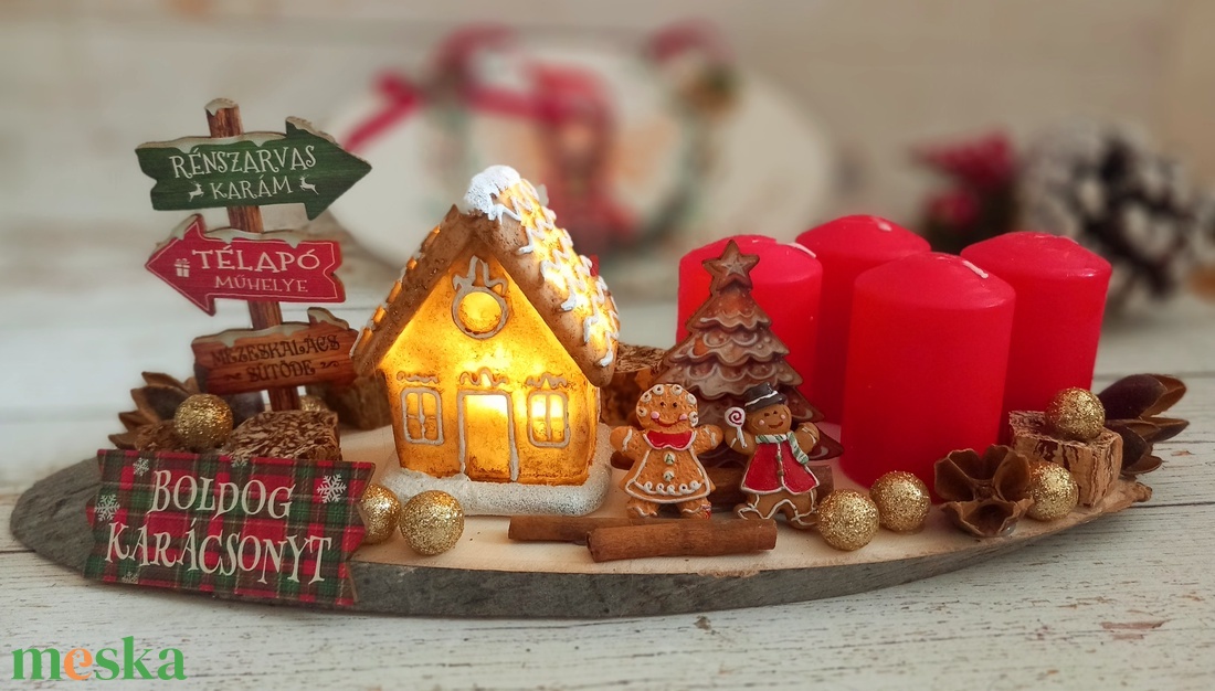 Mézis világító mézeskalács házikós adventi dísz - karácsony - adventi díszek - adventi asztaldísz - Meska.hu