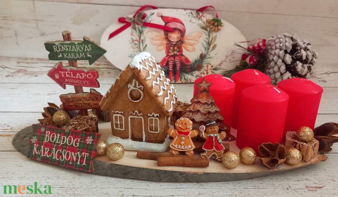Mézis világító mézeskalács házikós adventi dísz - karácsony - adventi díszek - adventi asztaldísz - Meska.hu