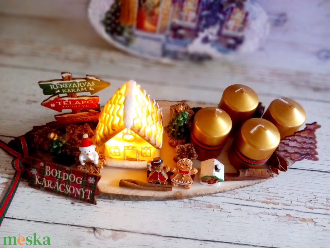 Világítós mézeskalács házikós mézis adventi - karácsony - adventi díszek - adventi koszorú - Meska.hu