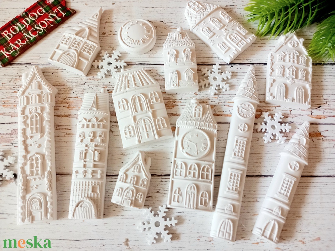  Kerámia házikó garnitúra 12 db - karácsony - karácsonyi lakásdekoráció - karácsonyi falu, házikó - Meska.hu