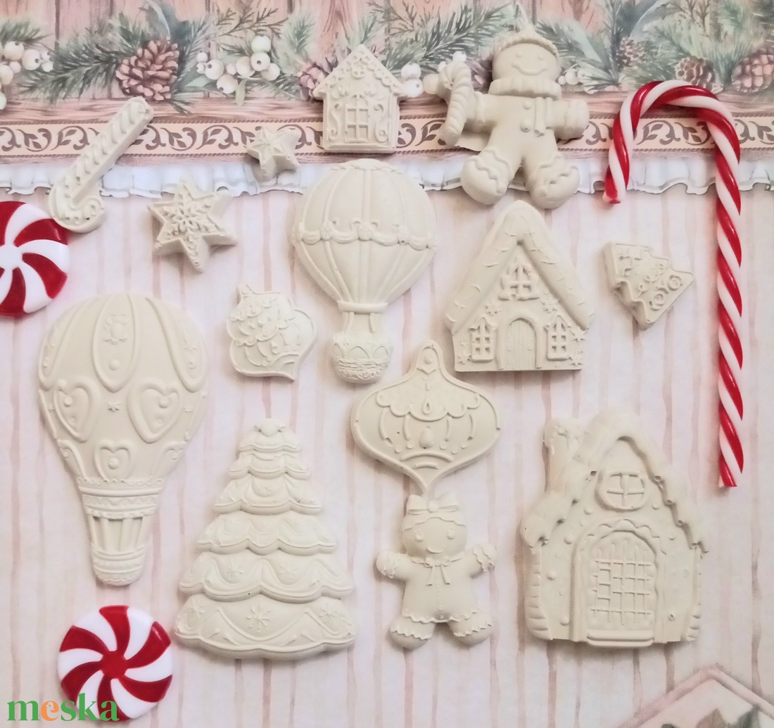  Kerámia hőlégballonós mézis garnitúra 12 db - karácsony - karácsonyi lakásdekoráció - karácsonyi falu, házikó - Meska.hu