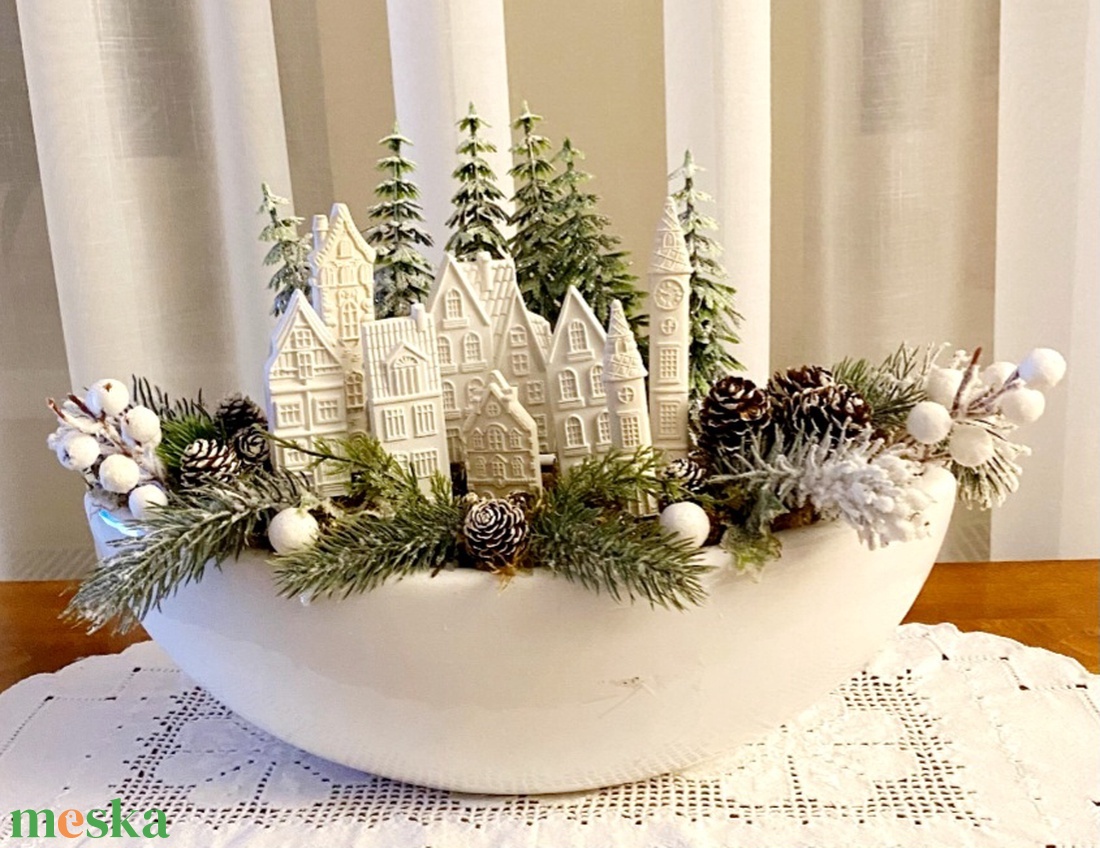 Kerámia házikós garnitúra 12 db. - karácsony - karácsonyi lakásdekoráció - karácsonyi falu, házikó - Meska.hu