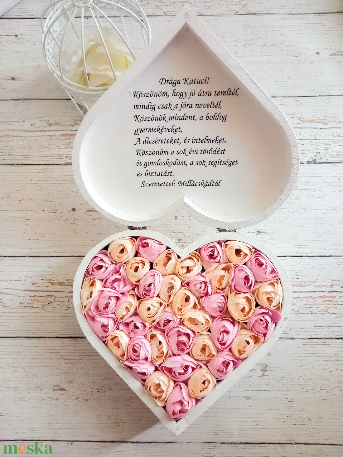 Szív szülőköszöntő virágbox - esküvő - emlék & ajándék - szülőköszöntő ajándék - Meska.hu