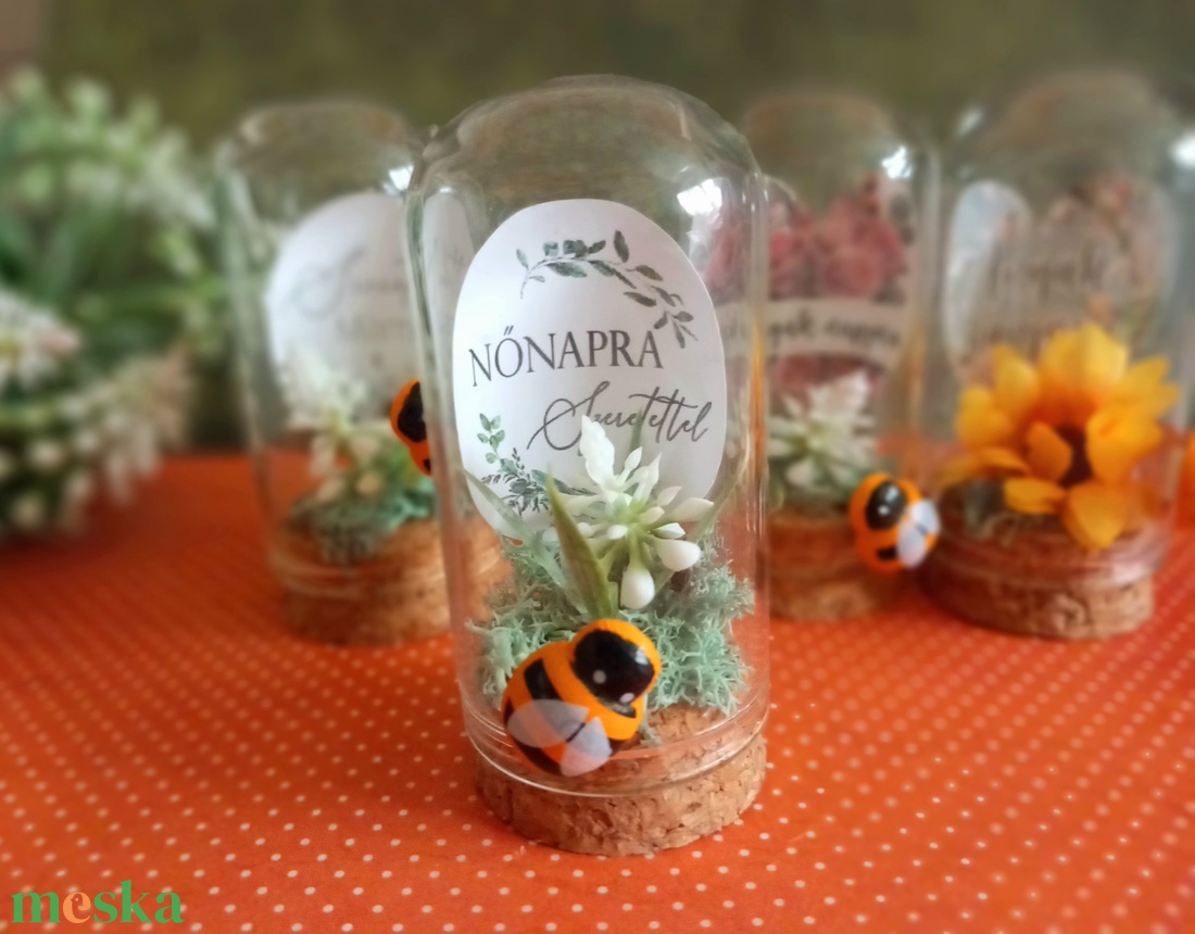 Mini üvegbúra méhecskés 1db - otthon & életmód - dekoráció - asztal és polc dekoráció - asztaldísz - Meska.hu