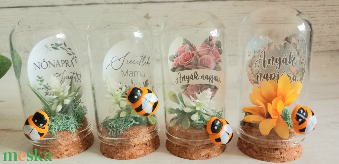 Mini üvegbúra méhecskés 1db - otthon & életmód - dekoráció - asztal és polc dekoráció - asztaldísz - Meska.hu
