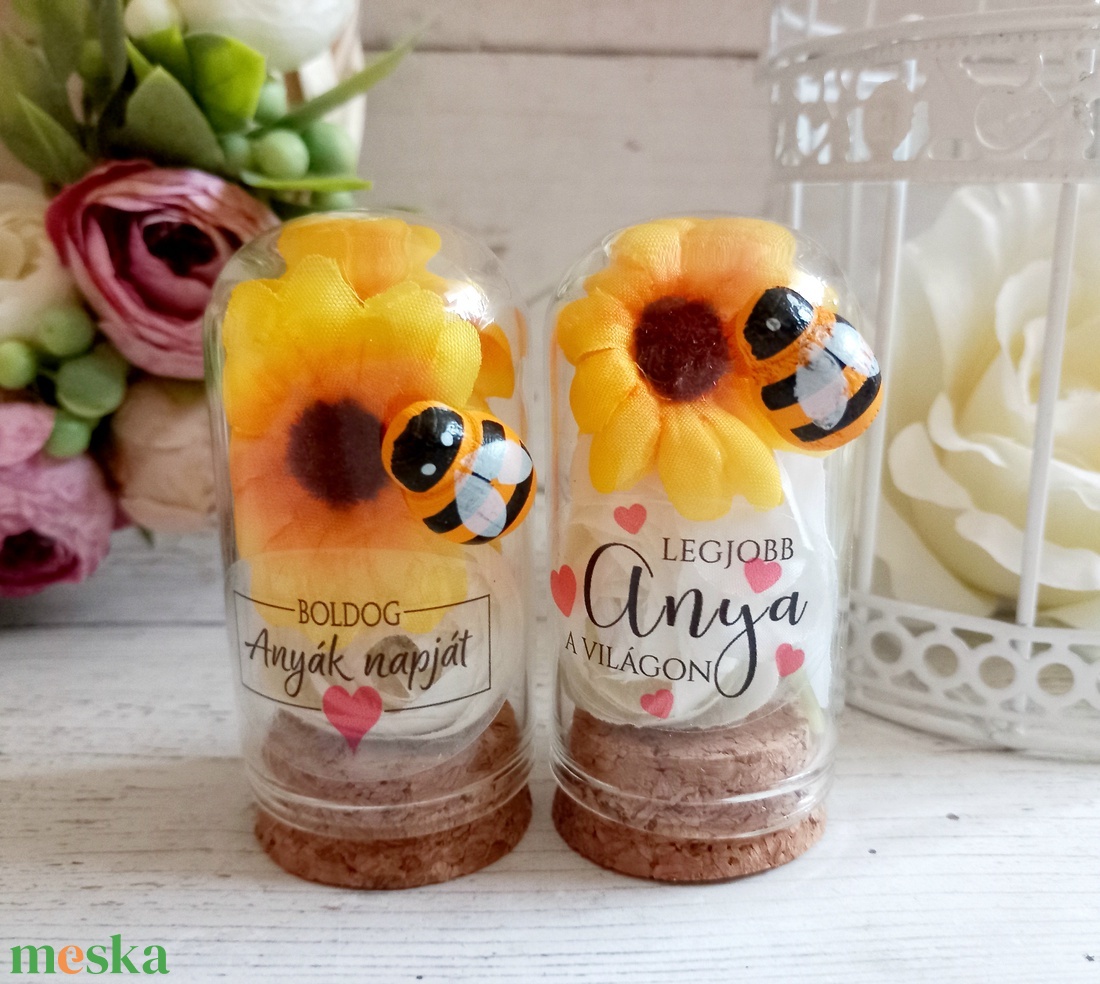 Mini üvegbúra méhecskés 1db - otthon & életmód - dekoráció - asztal és polc dekoráció - asztaldísz - Meska.hu