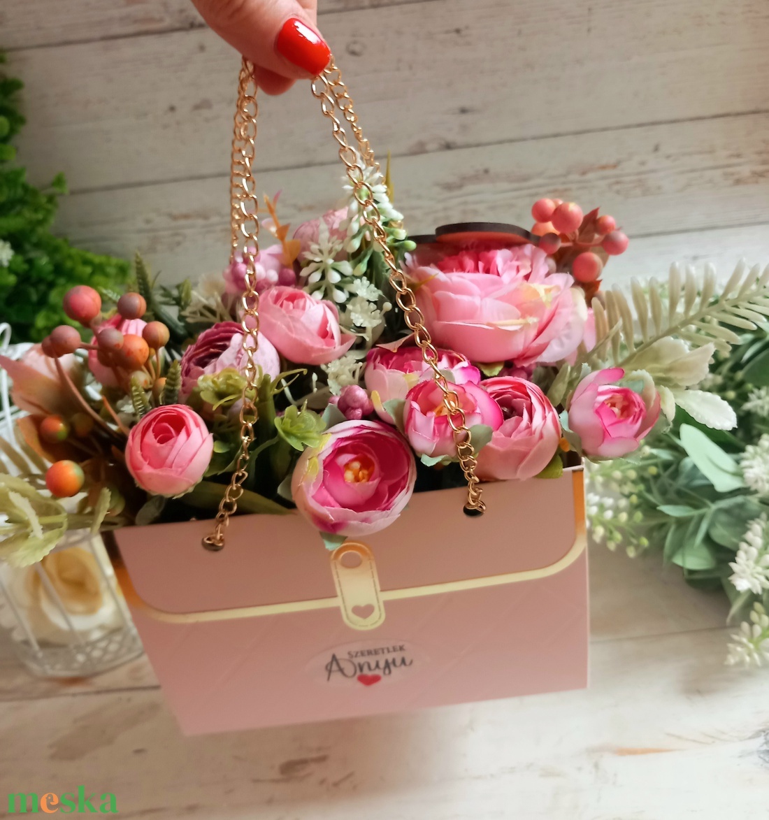 Virágtáska rózsaszin  - otthon & életmód - dekoráció - asztal és polc dekoráció - asztaldísz - Meska.hu