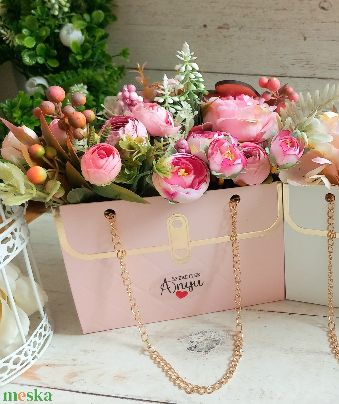 Virágtáska rózsaszin  - otthon & életmód - dekoráció - asztal és polc dekoráció - asztaldísz - Meska.hu