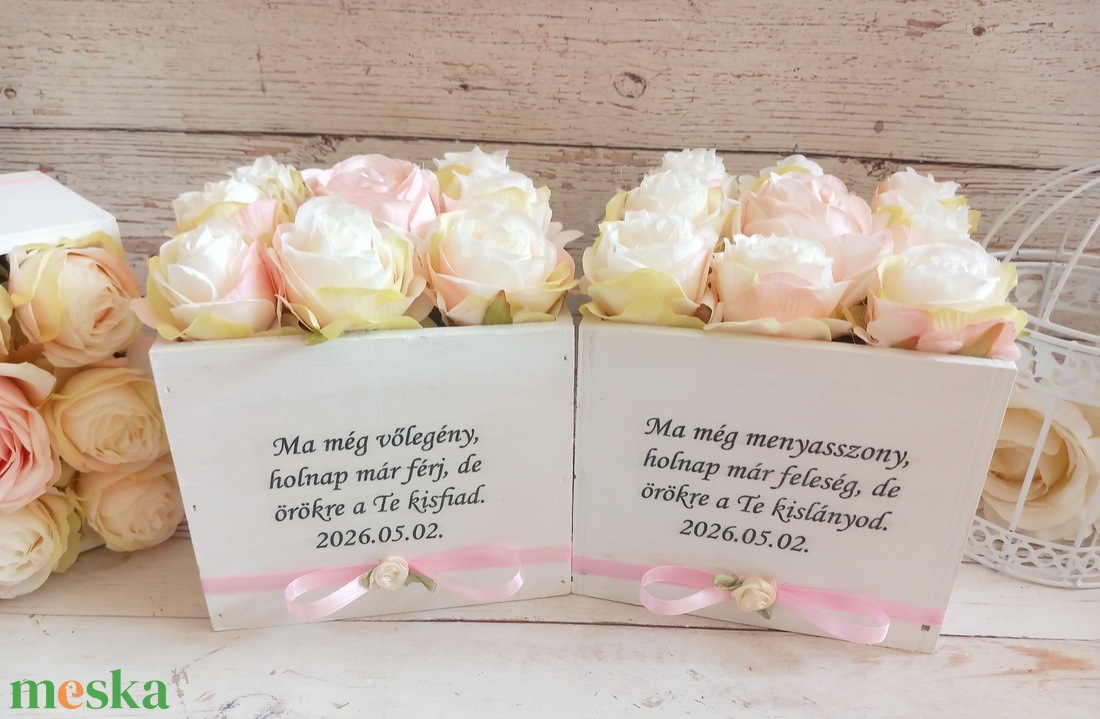 1 pár selyemvirágos virágbox - esküvő - emlék & ajándék - szülőköszöntő ajándék - Meska.hu