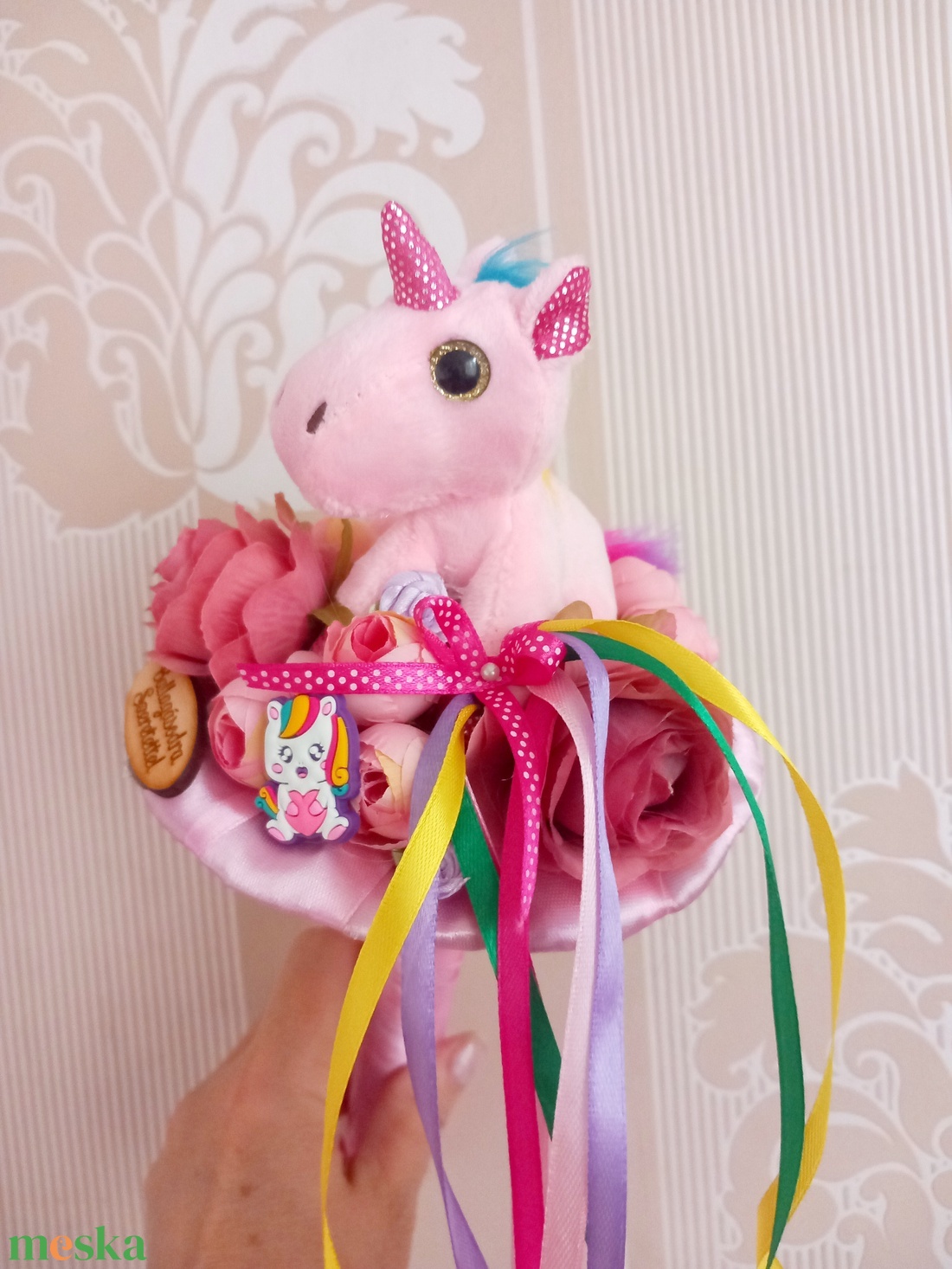 Unikornis plüss ballagási csokor - otthon & életmód - virágdekoráció - virágok - virágcsokor - Meska.hu