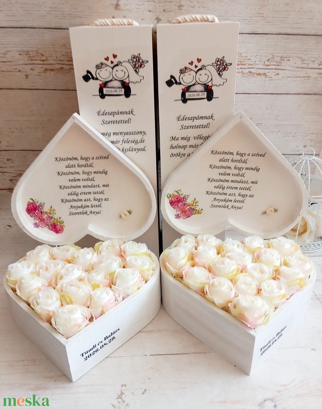 Pazar ekrü szülőköszöntő garnitúra pink - esküvő - emlék & ajándék - szülőköszöntő ajándék - Meska.hu