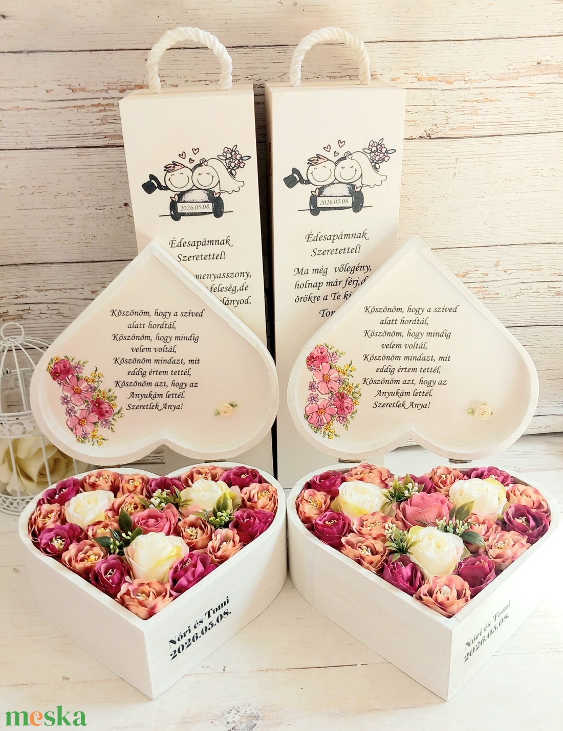 Mályva Szülőköszöntő garnitúra pink - esküvő - emlék & ajándék - szülőköszöntő ajándék - Meska.hu