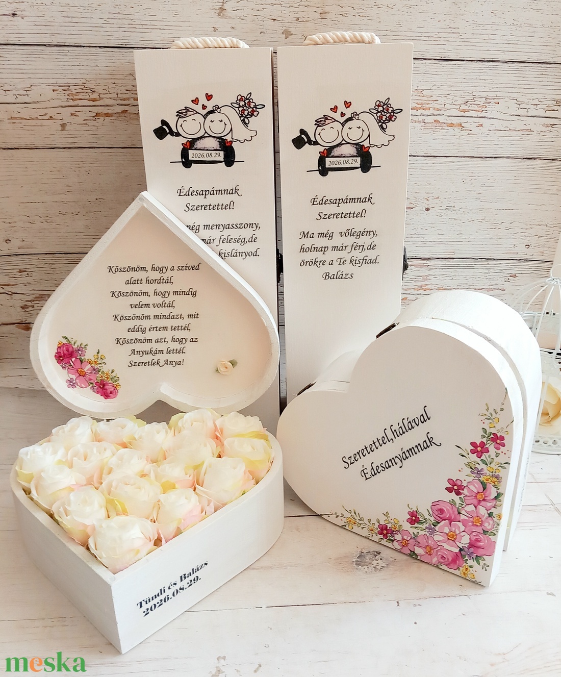 Pazar ekrü szülőköszöntő garnitúra pink - esküvő - emlék & ajándék - szülőköszöntő ajándék - Meska.hu