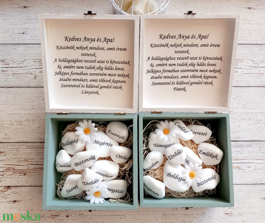 Kedves Anya Apa kövecskés dobozkák - esküvő - emlék & ajándék - szülőköszöntő ajándék - Meska.hu