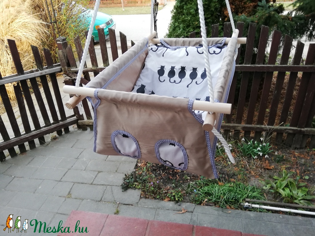 100% pamut drapp-szürke cicás hinta -  - Meska.hu