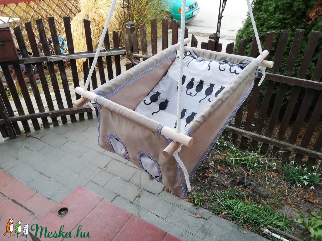 100% pamut drapp-szürke cicás hinta -  - Meska.hu