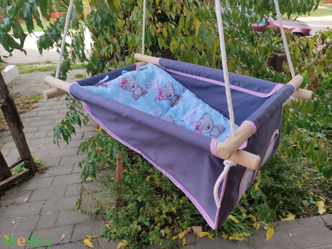 100 % pamut szürke-türkiz macis hinta kislányoknak - játék & sport - hinta & kerti játék - Meska.hu