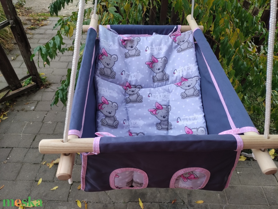 100 % pamut szürke-szürke macis hinta kislányoknak - játék & sport - hinta & kerti játék - Meska.hu